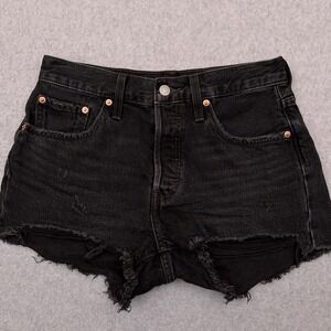 Levi's Premium 501 High Rise Jean Shorts Women's‎ 28 Button Fly Raw Hem 2"